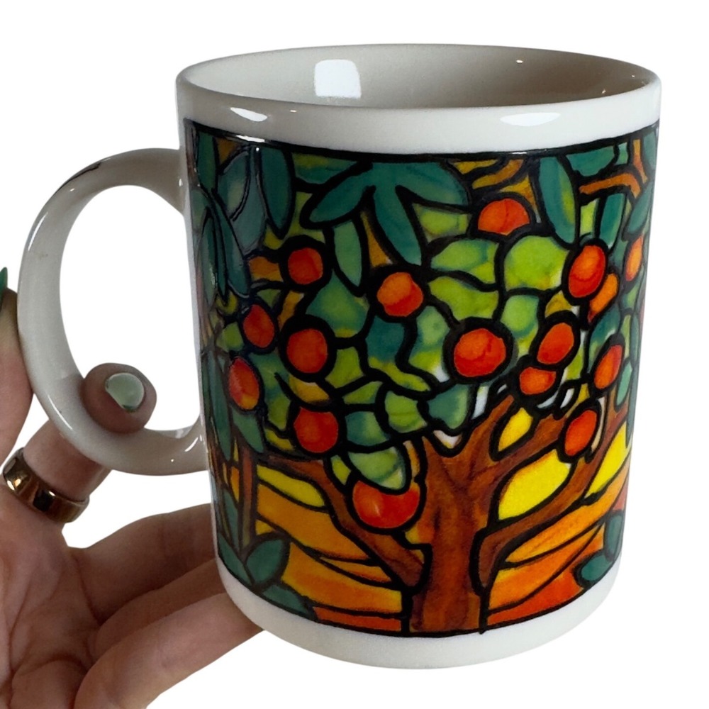 Chaleur L Tiffany Inspired Stained Glass Orange Tree Ceramic Coffee Mug